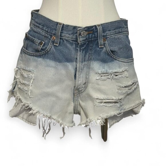 Levi 505's - Distressed Blue & White Wash Cut-Off Women's Denim Shorts - Picture 1 of 12